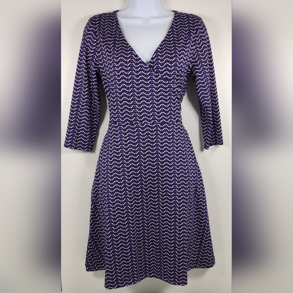 Title Nine Dream Faux Wrap Dress Purple Pallay Size S SwiftSnap at Hem Pattern